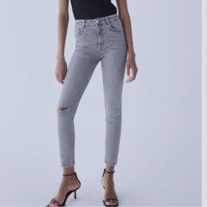ZARA Gray High Rise Distressed Skinny Ankle Jeans